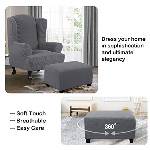 H.VERSAILTEX Ottoman Cover Slipcover Rectangle Fit Length 29"-34" Footrest Sofa Slipcovers Stool Cover Footstool Protector Covers Feature Stretch Thick Soft Jacquard Fabric Removable Washable - Grey - color: Grey, size: Rectangle-Large