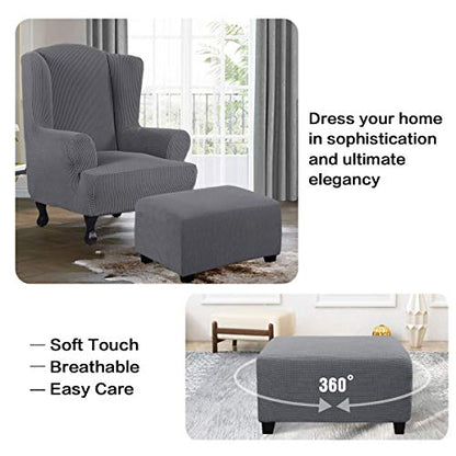 H.VERSAILTEX Ottoman Cover Slipcover Rectangle Fit Length 29"-34" Footrest Sofa Slipcovers Stool Cover Footstool Protector Covers Feature Stretch Thick Soft Jacquard Fabric Removable Washable - Grey - color: Grey, size: Rectangle-Large