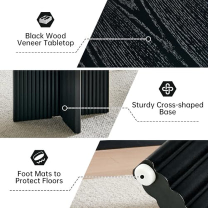 Round Fluted End Table, 19" Side Table, Modern Bedside Table, Modern Nightstand,Easy Assembly, for Small Spaces, Living Room, Bedroom, Black - color: Black, size: 19" Cross-leg Table