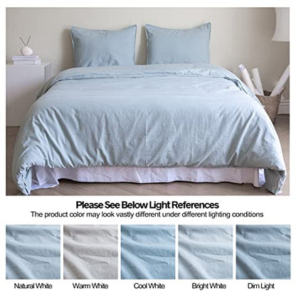 BISELINA French Linen Duvet Cover Set 2pcs with Hidden Zipper Closure Natural Flax Cotton Blend Solid Color Soft Breathable Luxury Farmhouse Bedding - Twin Size, Dusty Blue - color: Dusty Blue, size: Twin