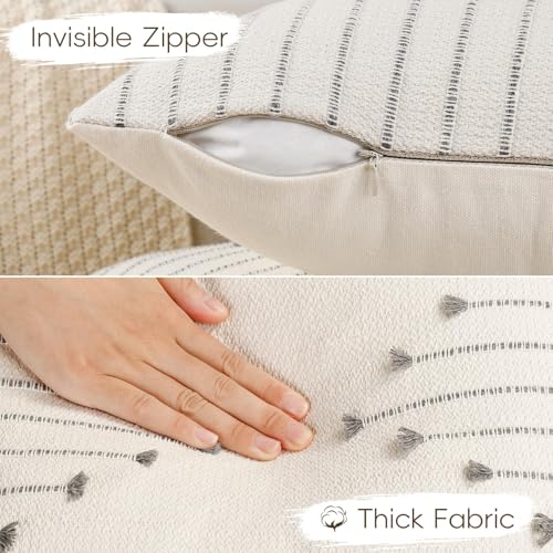 YCOLL Boho Outdoor Throw Pillow Covers 18x18 Set of 2 Neutral Woven Decorative Pillowcases Cotton Tufted Couch Pillows Modern Farmhouse Cushion Covers for Sofa Couch Bed Living Room Home Decor, Gray - color: Gray, size: 18" x 18" (Pack of 2)