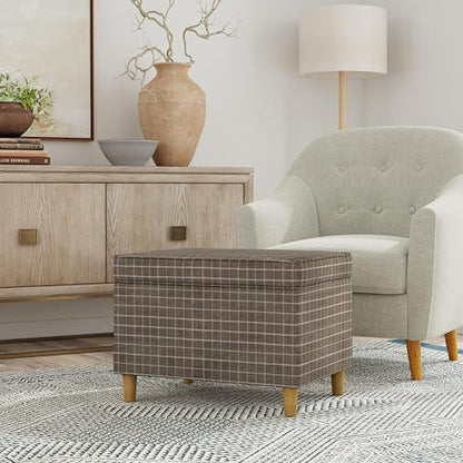Spatial Order 24" Dinah Collection Storage Ottoman - Brown Windowpane Fabric - color: Brown Windowpane Fabric
