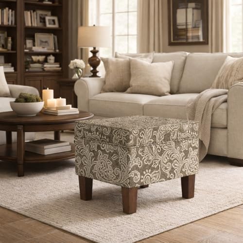HomePop 22" Modern Rectangular Storage Ottoman - Brown Jacobean Print - color: Brown Jacobean Print