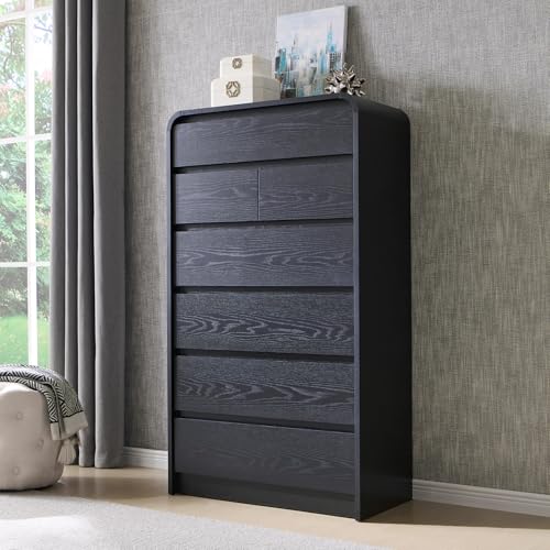 Aitjunz Modern 7 Drawers Dresser for Bedroom, 55" Tall Dressers & Chest of Drawers w/Curved Profile Design, Wood Mid Century Vertical Storage Dressers Organizer for Bedroom, Living Room, Black - color: Black, size: 15.5"D x 31.5"W x 55.5"H (7 Drawers)
