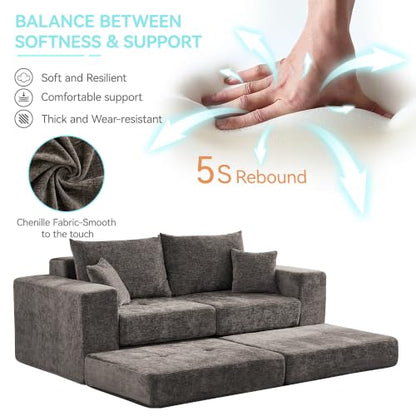 79" Boneless Cloud Loveseat Sofa, Modular Sectional Love Seat with Ottoman, Modern L-Shaped Tufted Convertible Sleeper Sofa Bed for Living Room & Small Spaces, No Assembly Required, Brown - color: Brown, size: 79.5" Tufted Boneless Loveseat