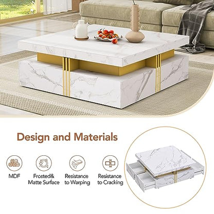 Modern White Square Storage Coffee Table with 4 Drawers for Living Room - color: White1
