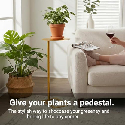 Modern Stable C Table End Table, 27.5" Tall, Large, Gold | C Shaped Side Table that Slides Under Sofa, Slim Under Couch Table, Industrial Coffee Tray Table for Living Room Bedroom - color: Gold, size: Large