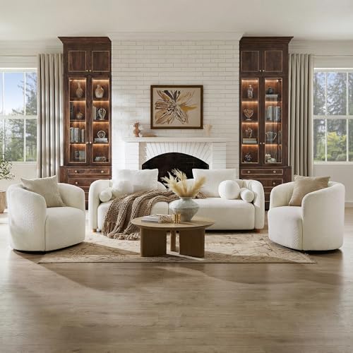 Swivel Accent Chair, No Assembly Required Upholstered Boucle Fabric Barrel Chair for Living Room, Beige - size: swivel chair