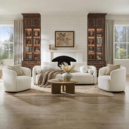 Swivel Accent Chair, No Assembly Required Upholstered Boucle Fabric Barrel Chair for Living Room, Beige - size: swivel chair