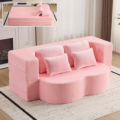 78” Convertible Sofa Bed, Full Size Sleeper Couch, Pink | Boneless Folding Loveseat, Deep Seat, Soft Chenille, 4 Pillows, No Assembly, for Guest Living Room Bedroom - color: Pink, size: 78"