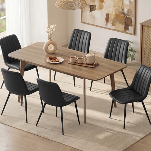 VASAGLE Dining Chairs Set of 6, Upholstered Kitchen Chairs, Synthetic Leather, Max. Load 264 lb, Steel Legs, Curved Backrest, for Dining Room, Dove Gray and Ink Black ULDC090BH02-3J - color: Dove Gray + Ink Black, size: Set of 6