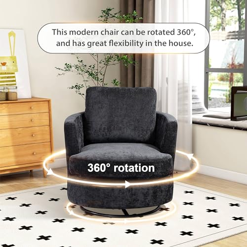 Aoiy & Wifon 31.9" W Swivel Accent Chair, 360 Degree Modern Living Room Chair, Swivel Barrel Chairs for Living Room/Bedroom, Chenille, Black - size: Set of 1