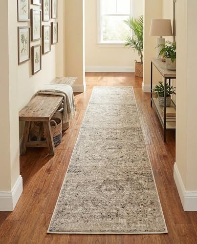 Rugs.com - Oregon Collection Rug – 12 Ft Runner Beige Stain-Resistant Runner – Traditional Medallion for Hallways, Entryways, and Kitchens - color: Beige, size: 12' x 12' (Runner)