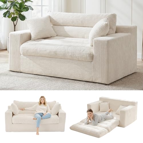 Convertible Sofa Bed, Pull Out Boneless Couch Loveseat Floor Sofa Bed with Pillows, 2-Seater Folding Sofa Loveseat Boneless Couch for Living Room, Bedroom, Apartment, Office (Beige) - color: Beige, size: Loveseat