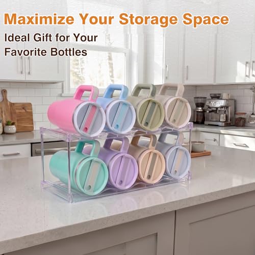 Large Compartment Water Bottle Organizer, Stackable Water Bottle Holder for Stanley 40 oz Tumbler, Clear Tumbler Organizer for Cabinet, Kitchen Pantry or Countertop, 3 Pack (2 Pack) - size: 2 Pack