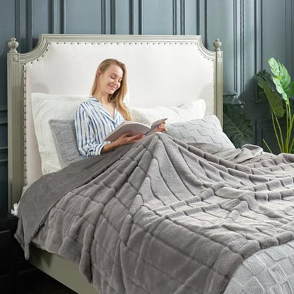 Cozy Bliss Deluxe Sheared Rabbit Faux Fur Throw Blanket, Grey 60"x80" | High-Low Sculpted, Soft Fuzzy, Plush Blanket for Couch, Cozy Home Accent, All Season Use - color: Stripe - Grey, size: Twin(60" x 80")