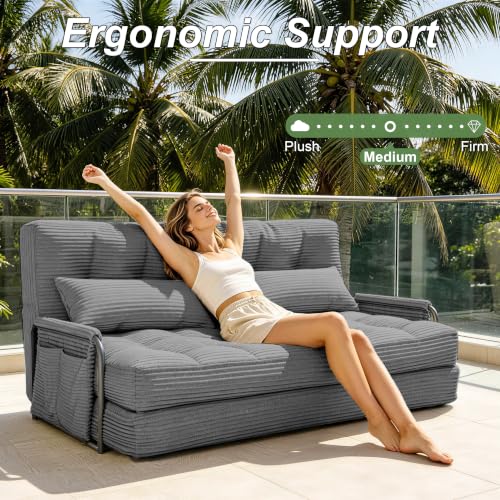 Futon Sofa Bed,Convertible Sofa Bed,Folding Boneless Couches | 3-in-1 Folding Sofa Bed,Boneless Couches for Living Room with Pillow & Side Pocket,High-density Foam,Double Sleeper,Grey - color: Dark Grey, size: Full
