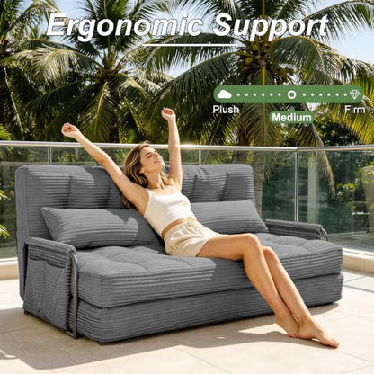 Futon Sofa Bed,Convertible Sofa Bed,Folding Boneless Couches | 3-in-1 Folding Sofa Bed,Boneless Couches for Living Room with Pillow & Side Pocket,High-density Foam,Double Sleeper,Grey - color: Dark Grey, size: Full