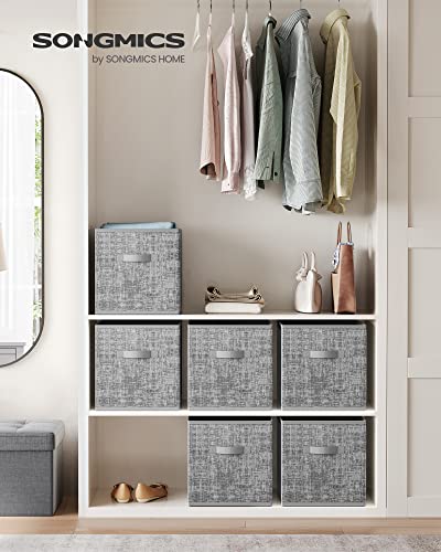 SONGMICS Storage Cubes, 13-Inch Non-Woven Fabric Bins with Double Handles, Set of 6, Closet Organizers for Shelves, Foldable, for Clothes, Cattail Gray UROB033G01 - color: Cattail Gray, size: 13 Inch-6 Pack