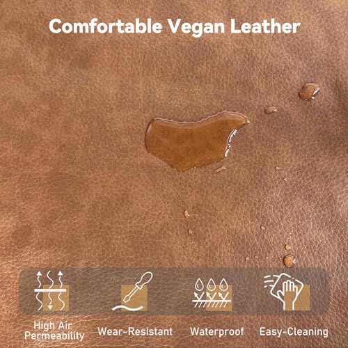 Brelice 80'' Futon Sofa Bed, Leather Couch, Faux Leather Couch with Adjustable Backrest, 2 Cup Holders & Side Pockets, Mid Century Modern Futon Sofa for Living Room, Bedroom, Light-Brown - color: Faux Leather Brown