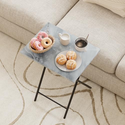 Folding TV Tray Table Set of 2, Portable Foldable TV Dinner Tray, Space-Saving Snack Serving Sofa Side Table, Easy to Fold Stable TV Trays for Living Room, Bedroom, Small Spaces (Gray Marble) - color: Gray Marble + Black, size: 2 PCS