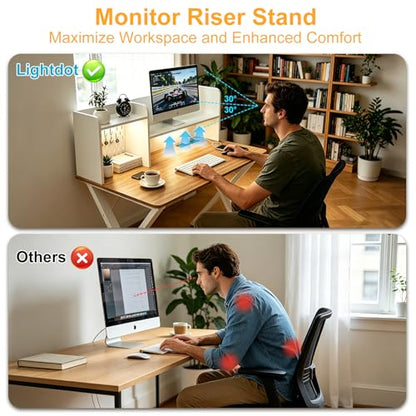 Lightdot 44"×24" White Computer Desk with Motion Sensor Light, Home Office Gaming Desk with Charging Station Pegboard, Modern Study Desk for Work Bedroom Game Kids Room Living Room - color: White/Natural