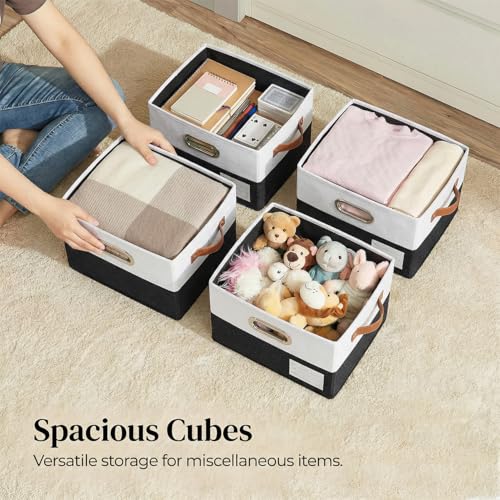 Storage Bins with Lids [3-Pack] Linen Fabric Foldable Storage Boxes Organizer Containers Baskets Cube with Cover for Bedroom Closet Office Black & White（11.4X8.6X6.7 - color: Black & White, size: S(3-Pack)