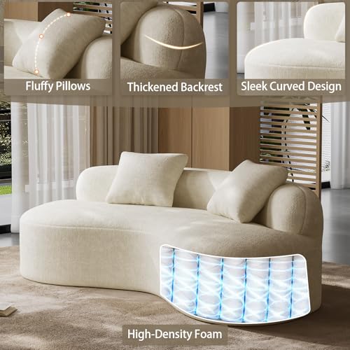 79" Curved Loveseat, Boneless Deep Seat Boucle Cloud Sofa, Cream White | Curved boneless design, deep plush seating, soft boucle upholstery and 2 pillows deliver cloud-like comfort for living rooms. - color: Ceam White