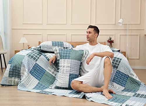 Ycosy Plaid Quilt Set King Size Patchwork Quilts Bedding Plaid Reversible Bedspread Coverlet Soft Lightweight Bed Cover Set All-Season, 1 Quilt with 2 Pillow Shams - color: Air Force Blue, size: King