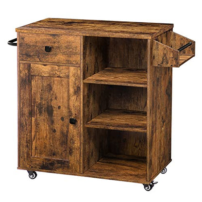 HOOBRO Kitchen Island, Storage Cabinet with Drawer, Kitchen Cart with Spice and Towel Rack, Saving Space, Easy Assembly, for Living Room, Rustic Brown BF12ZD01 - color: Rustic Brown