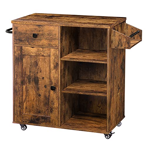 HOOBRO Kitchen Island, Storage Cabinet with Drawer, Kitchen Cart with Spice and Towel Rack, Saving Space, Easy Assembly, for Living Room, Rustic Brown BF12ZD01 - color: Rustic Brown