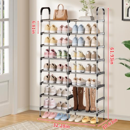 8-Tier Stackable Metal Shoe Rack, Removable Boot Shelf, Black | Sturdy Metal Shelves, Holds 32 Pairs, Tall Boot Tier, Space-Saving, Expandable, Easy Assembly, for Entryway, Closet - size: 8 Tiers (32.3"W)
