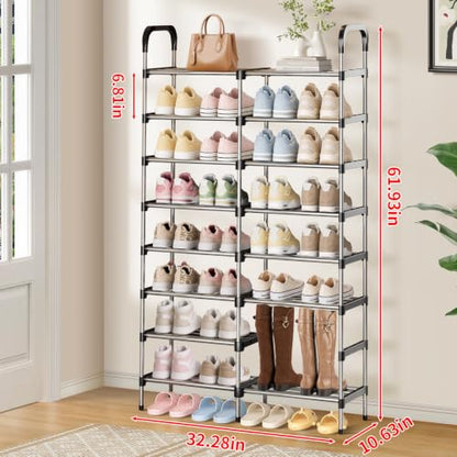 8-Tier Stackable Metal Shoe Rack, Removable Boot Shelf, Black | Sturdy Metal Shelves, Holds 32 Pairs, Tall Boot Tier, Space-Saving, Expandable, Easy Assembly, for Entryway, Closet - size: 8 Tiers (32.3"W)