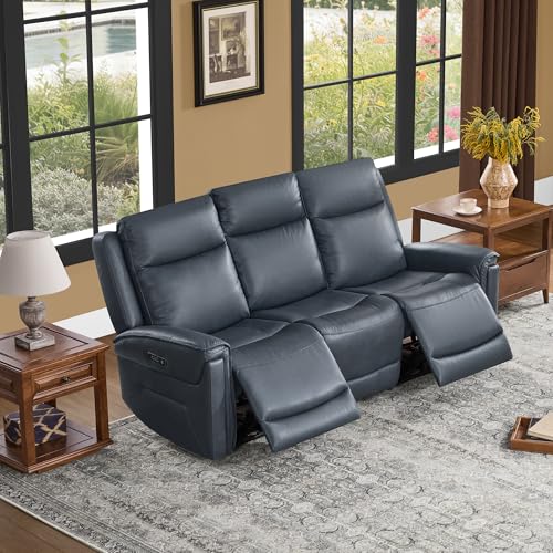 Watson & Whitely Recliner Sofa 3 Seat & Loveseat with Console, Blue | Genuine Leather, Super Zero Gravity Design, Power Headrest, Wireless Charger, Living Room Reclining Sectional Sofa Set - color: Blue, size: 5-Seat Sofa with Console