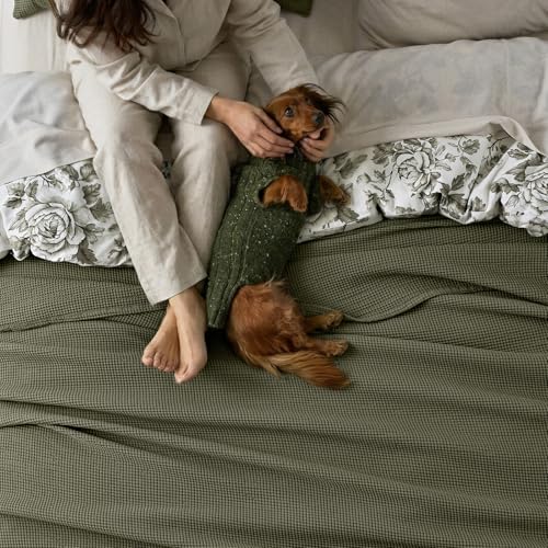 100% Cotton Waffle Coverlet Set, King Size, Olive Green | Soft Premium Waffle Weave Cotton Bed Blanket, Lightweight Oversized Bedspread, All Season 3-Piece Bedding Set with 2 Shams - color: Olive Green, size: King/Cal King (108" X 96")