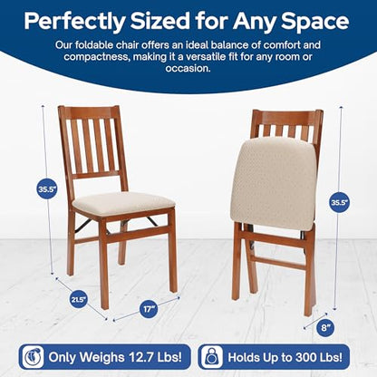 MECO Stakmore Arts and Craft Wooden Folding Chairs with Padded Seats, Set of 2 - No Assembly Foldable Dining Chairs, Steel Folding Mechanism, Upholstered Cushion, Space-Saving, Cherry Frame - color: Cherry