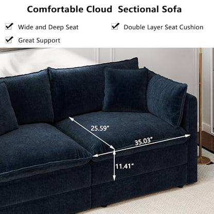 Aoowow Modular Sectional Sofa Modern Convertible Loveseat Couch,77.16 Inch Deep 2-Seater Sofas Comfy Chenille Cloud Sofas and Couches Set with Movable Ottoman for Living Room Apartment（Blue） - color: Blue, size: 2 Seat + Ottoman