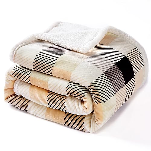 Sherpa Plaid Twin Blanket 60" X 70", Fuzzy Fluffy Soft Cozy Throw Blanket, Twin Size Plush Fleece Flannel Plush Microfiber Blanket for Couch Bed Sofa (Brown Color) - color: Brown Color