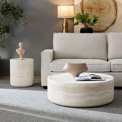 15.74" Round Faux Mable Side Table, End Coffee Table | Side Table, Concrete End Table, Travertine Accent Table, Living Room Furnitures, Mars Pattern, No Need Assembly - color: Mars,15.74,side Table