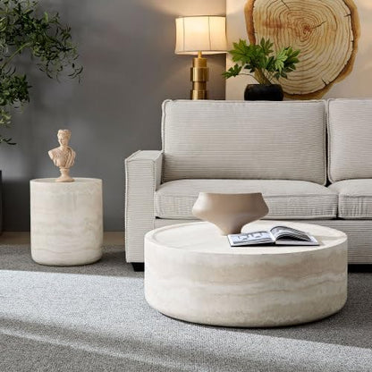 15.74" Round Faux Mable Side Table, End Coffee Table | Side Table, Concrete End Table, Travertine Accent Table, Living Room Furnitures, Mars Pattern, No Need Assembly - color: Mars,15.74,side Table