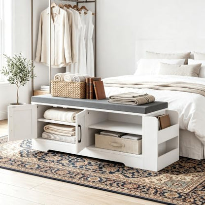 Farmhouse Shoe Storage Bench with 3-in-1 Entryway Storage & Padded Seat | 39.6" Wide Entryway Bench with Adjustable Shelves, Shoe Organizer & Side Storage Rack for Living Room, Bedroom, White - size: 39.6" Wide