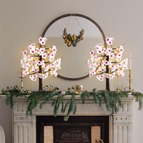 24IN Lighted Cherry Blossom Tree 24 Warm White LED Tabletop Artifical Bonsai Tree with Timer Battery Operated for Wedding Party Spring Christmas Home Indoor Japanese Room Decor - size: 24 INCH