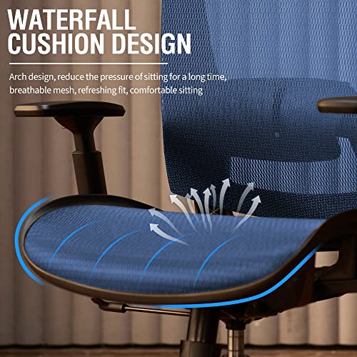 Mesh Office Chair,Ergonomic Computer Desk Chair,Sturdy Task Chair- Adjustable Lumbar Support & Armrests,Tilt Function,Comfort Wide Seat,Swivel Home Office Chair (Blue) - color: Blue