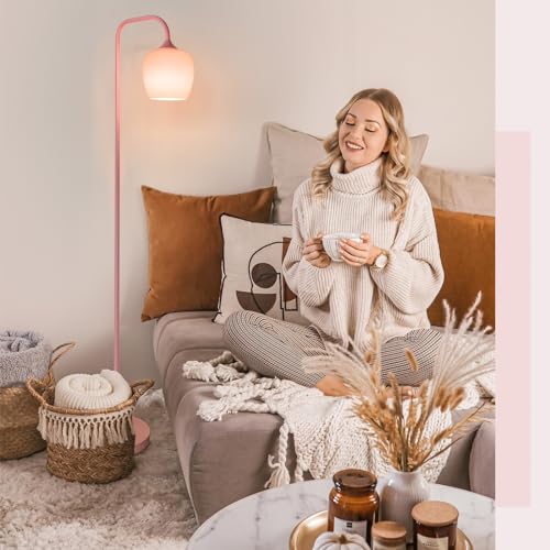 ONEWISH Pink Floor Lamp-Modern Standing Lamp for Living Room Bedroom, Glass Lamp Shade, LED Bulb Included, Cute Simple Design, for Girls Women - color: 1-Piece Pink