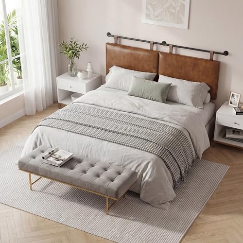 King Headboard, Wall Mounted Hanging Upholstered Soft Bed Head Board with Modern Design Faux Leather Headboards Ideal for Bedroom (Brown Leather, King - color: Brown, size: King