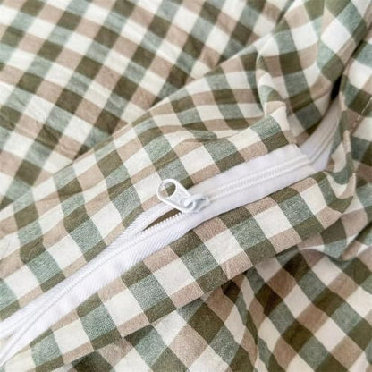 MKXI Sage Green Gingham Duvet Cover Twin, 3-Piece Ruffled Bedding Set - 100% Washed Cotton, Breathable Lightweight Fabric - Farmhouse Boho Chic Style Comforter Cover - color: 002 Ruffle- Green Gingham, size: Twin