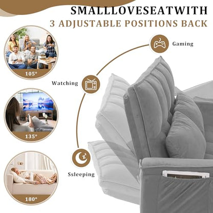 55" Pull Out Sleeper Sofa, Velvet Loveseat with Side Pockets, Grey | Velvet upholstery, 5-level adjustable back, Pull-out bed design, Sturdy frame with side pockets - color: Grey