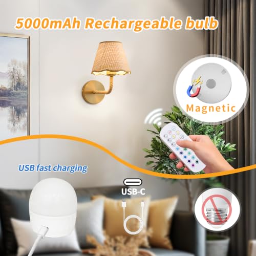 1 Pack Rattan Wall Sconces, Wall Light with Grass-Woven Lampshade for Bedroom Living Room Hallway Porch(PE001-RGB-5000 1 Pack) - size: 1-Pack