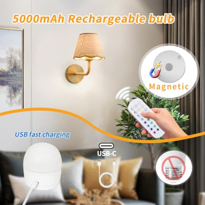 1 Pack Rattan Wall Sconces, Wall Light with Grass-Woven Lampshade for Bedroom Living Room Hallway Porch(PE001-RGB-5000 1 Pack) - size: 1-Pack
