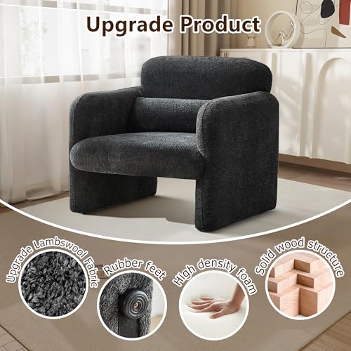 33.9'' Upgrade Lambswool Fabric Accent Chair with Arms, Modern Single Sofa Chair Armchair Upholstered Comfy Reading Arm Chair for Bedroom, Living Room,Gray - color: Dark Gray, size: 30.31"D x 33.9"W x 31.5"H